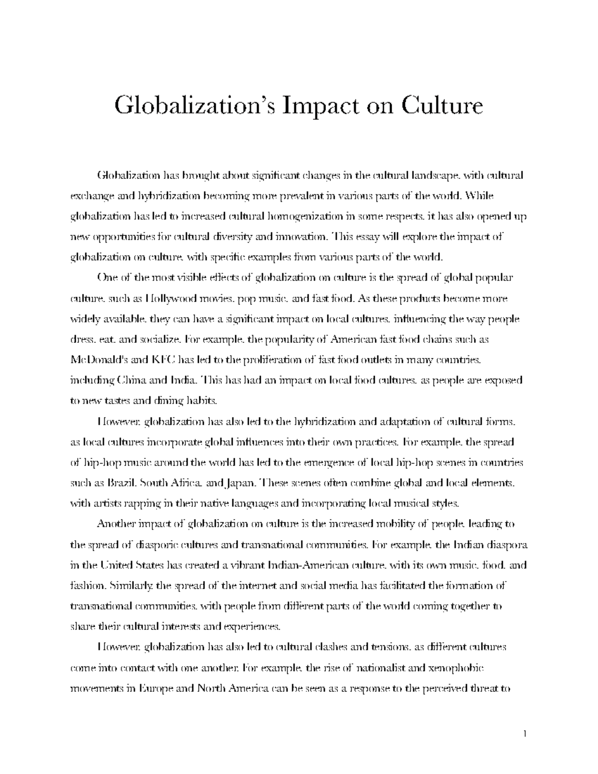 globalization impact on culture essay