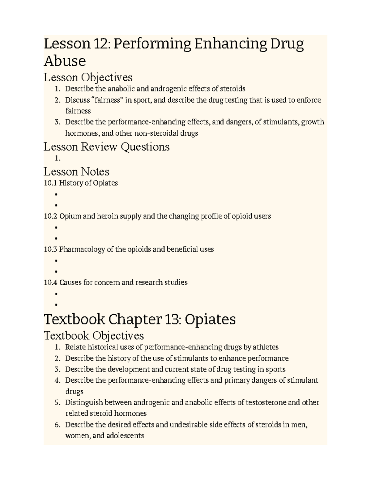 Lesson 12 chapter 16 Performance Enhancing Drugs (lesson + textbook