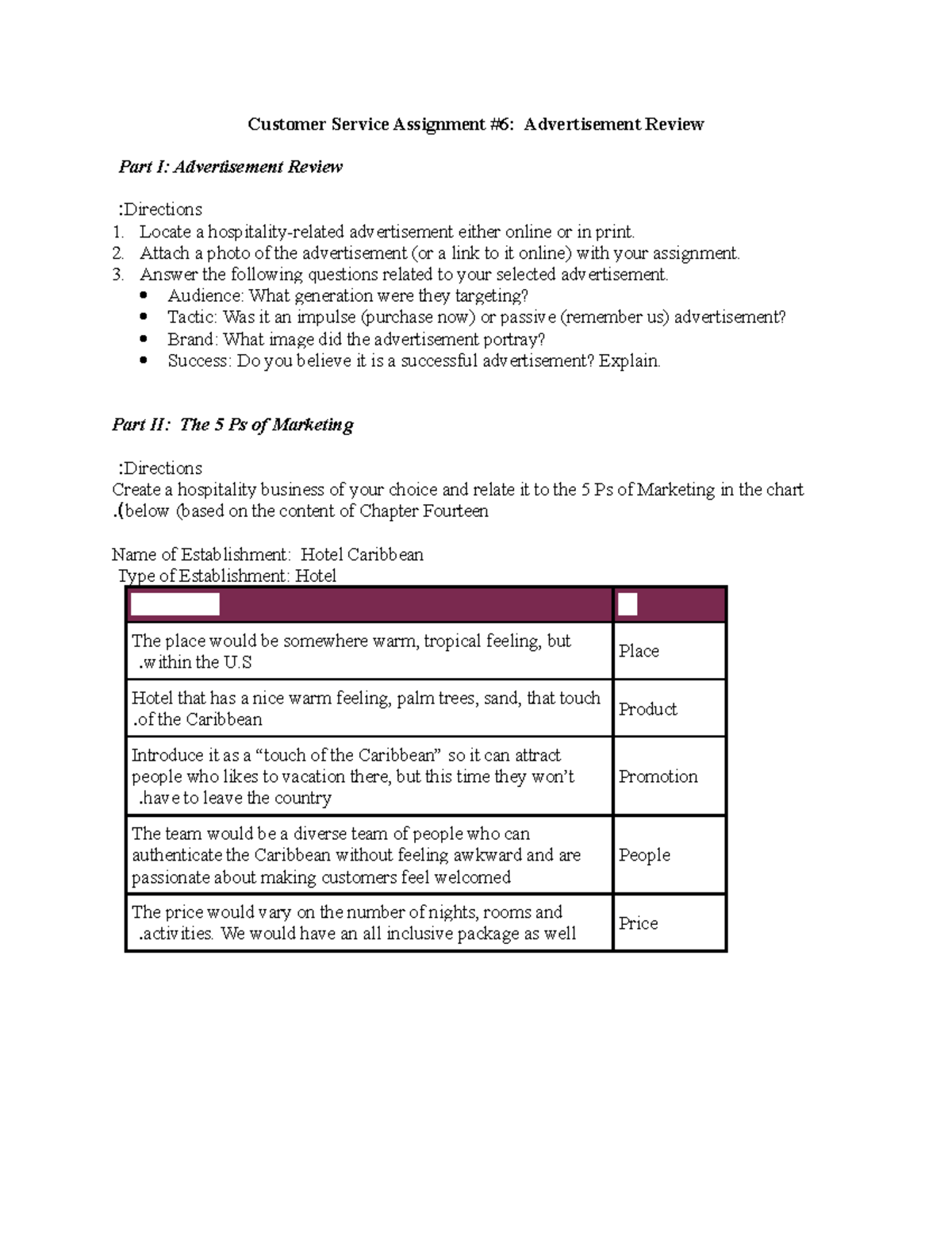 Ad Review - Assignment - Customer Service Assignment #6: Advertisement ...