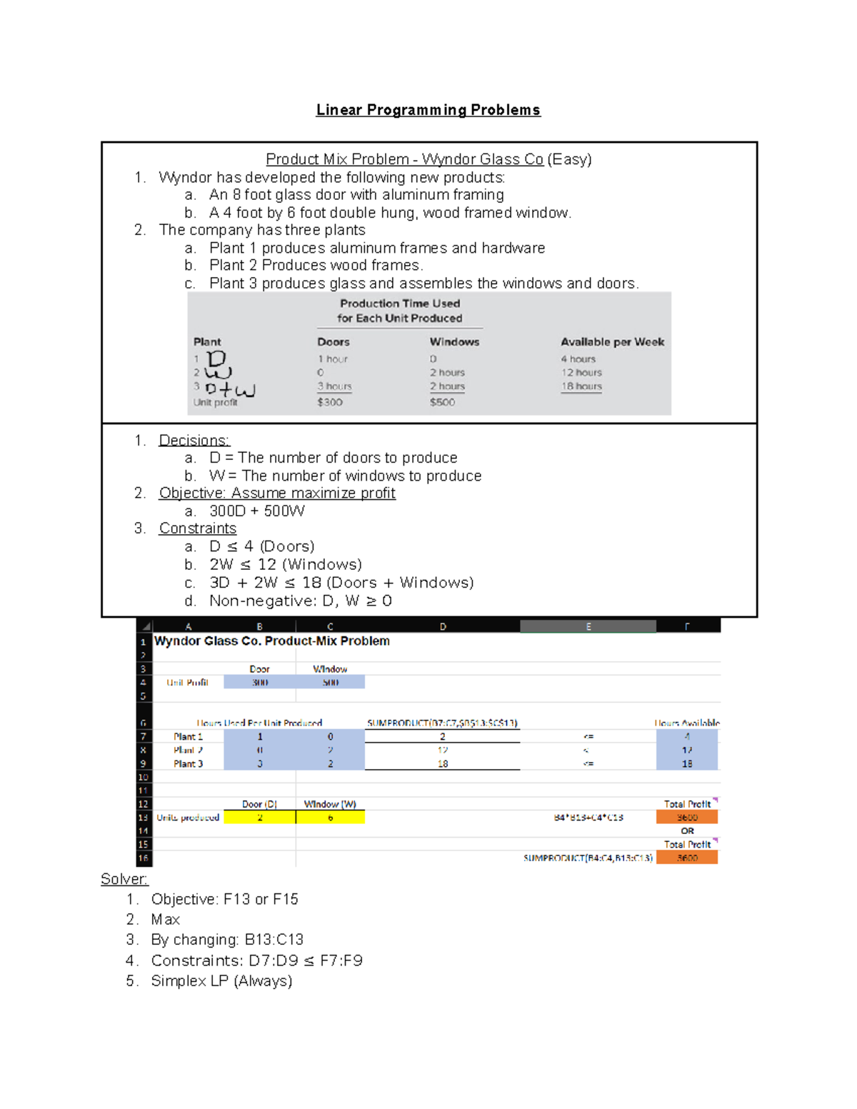 Business Decision Models midterm review sheet - Linear Programming ...