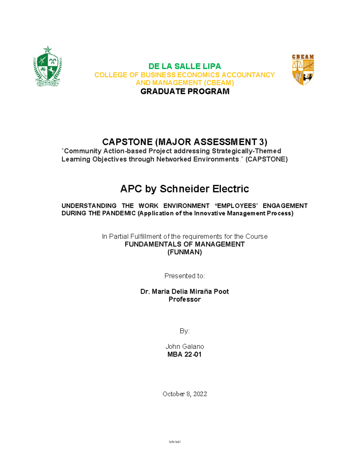 Capstone Funma - Working paper for study - Internal DE LA SALLE LIPA ...
