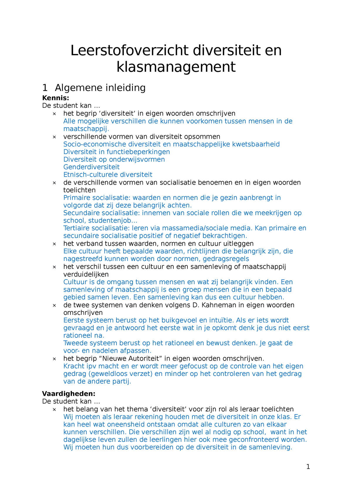 Diversiteit En Klasmanagement Doelstellingen - Leerstofoverzicht ...