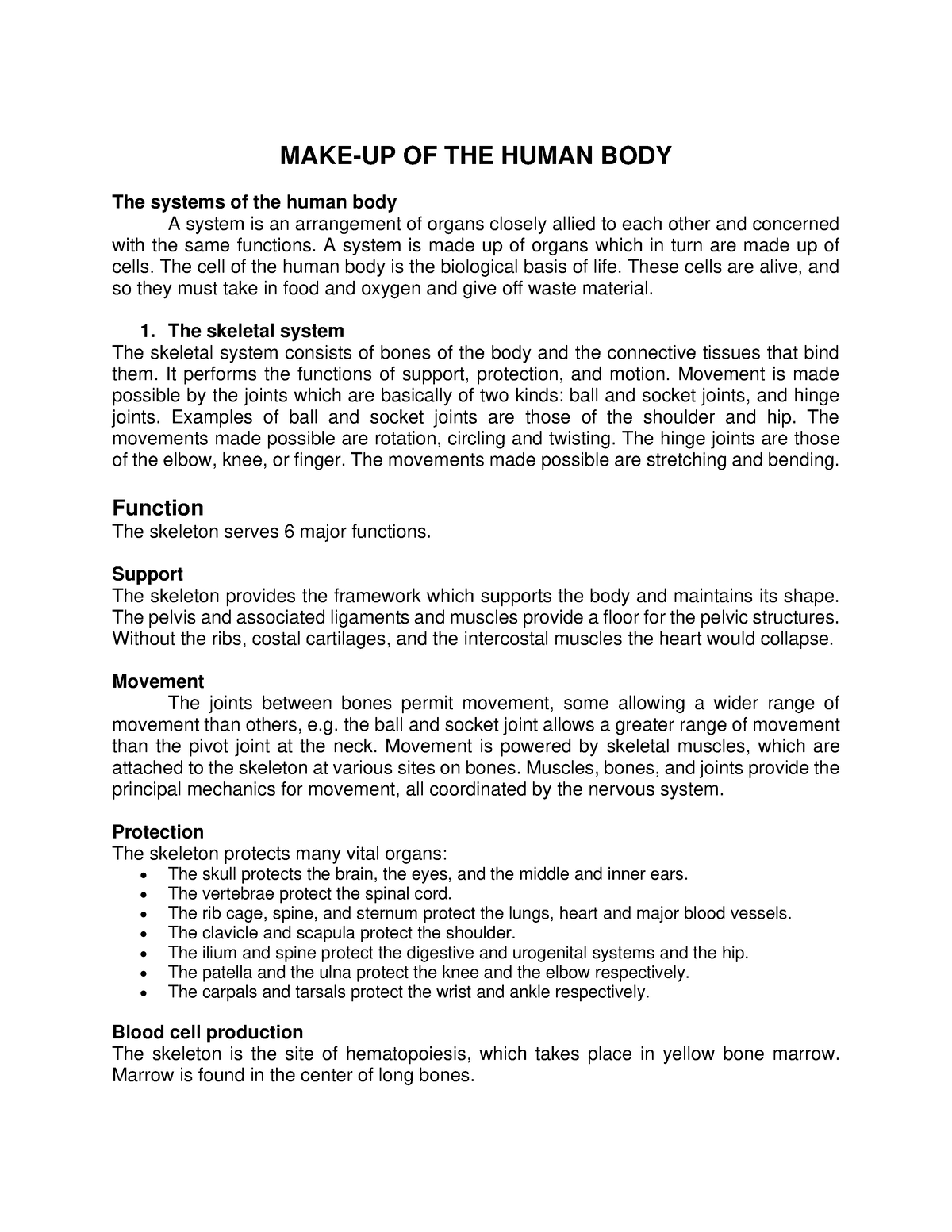 MAKE-UP OF THE Human BODY - MAKE-UP OF THE HUMAN BODY The systems of ...