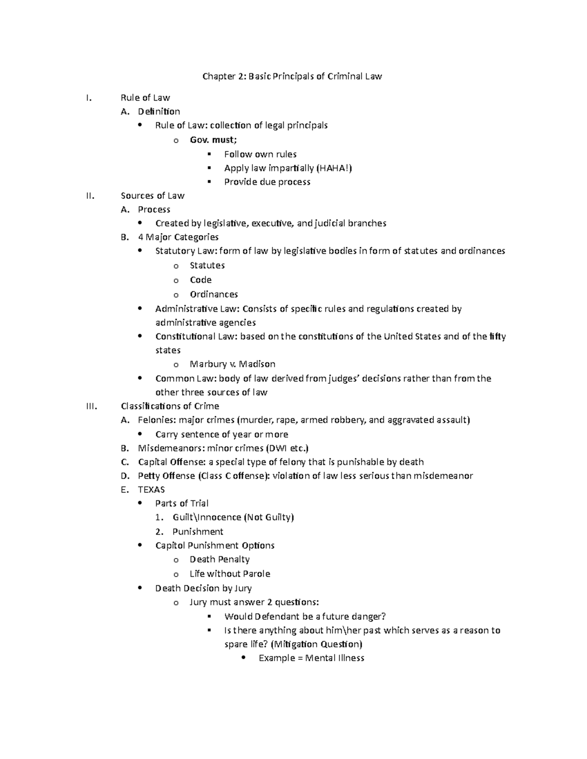 Chapter 2 - Chapter 2: Basic Principals of Criminal Law I. Rule of Law ...