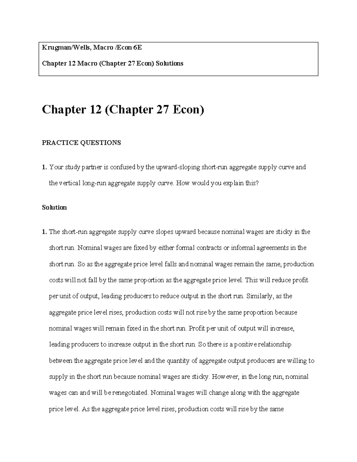 Macro+Chapter+12+Practice+Questions+and+Answers - Krugman/Wells, Macro ...