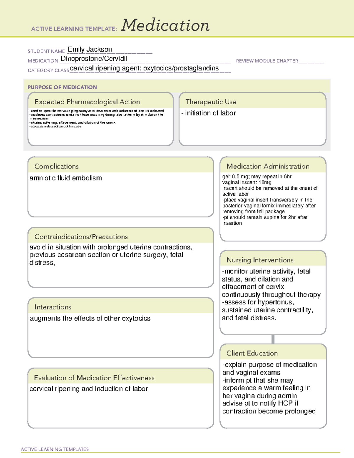 DinoprostoneCervidilActive Learning Medication Template ACTIVE