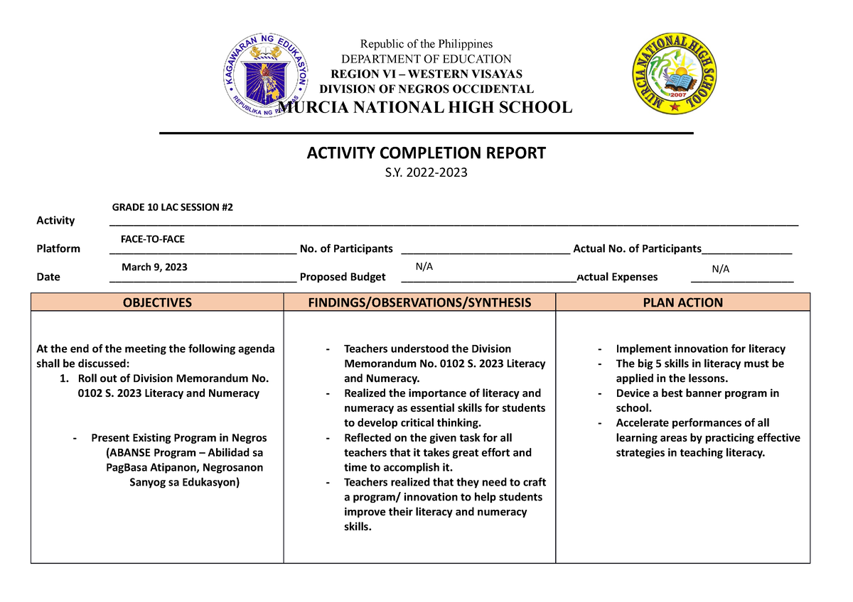 ACR-Activity-Completion-Report- LAC 2 - Republic Of The Philippines ...