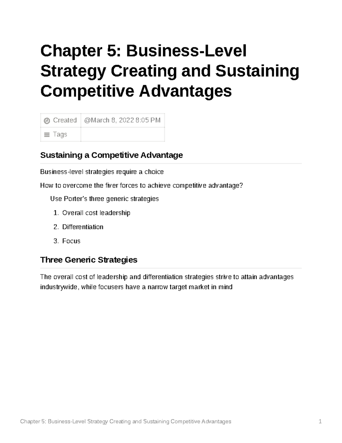 Chapter 5 Business Level Strategy Creating And Sustaining Competitive