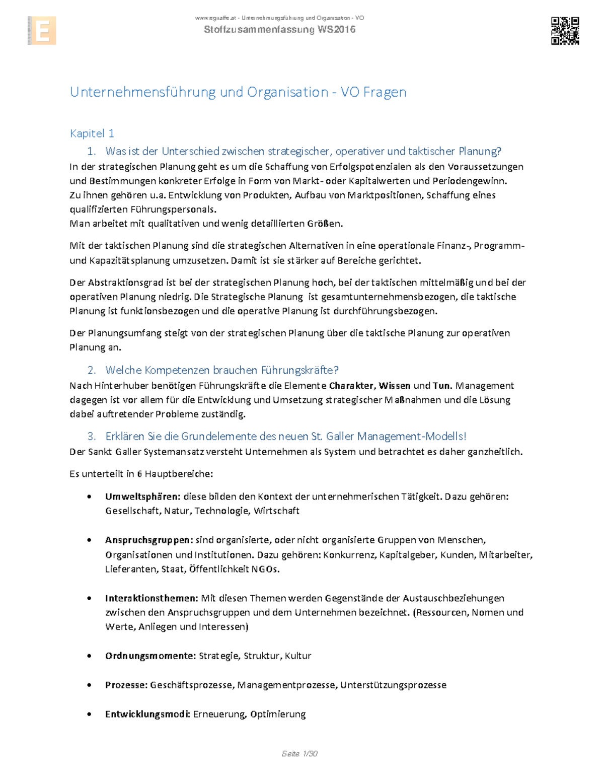 Egiraffe Unternehmungsfuehrung und Organisation VO - toretto ...