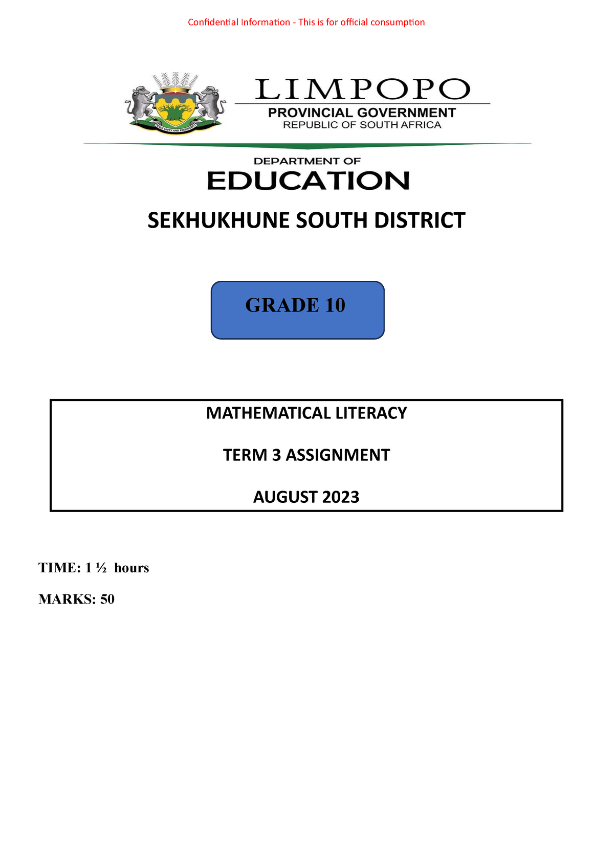 mathematical literacy term 3 assignment august 2023