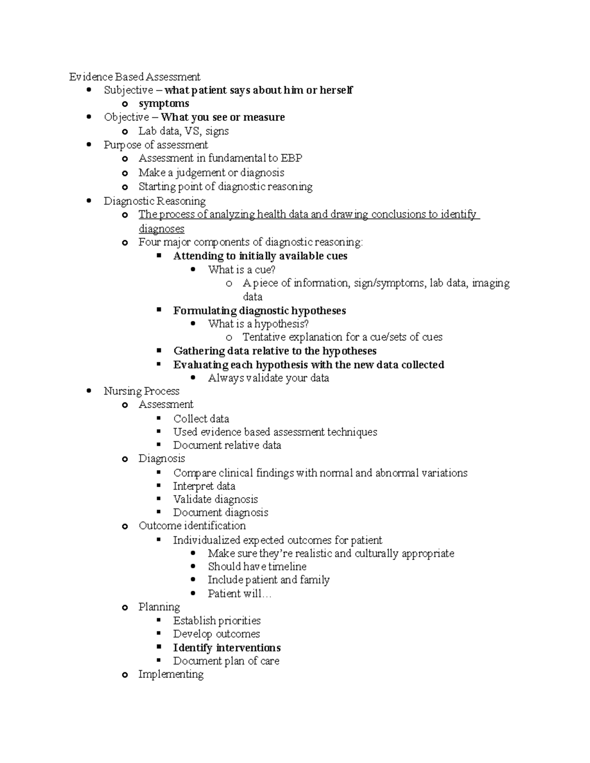 Study Guide for Health Assessment - Evidence Based Assessment ...