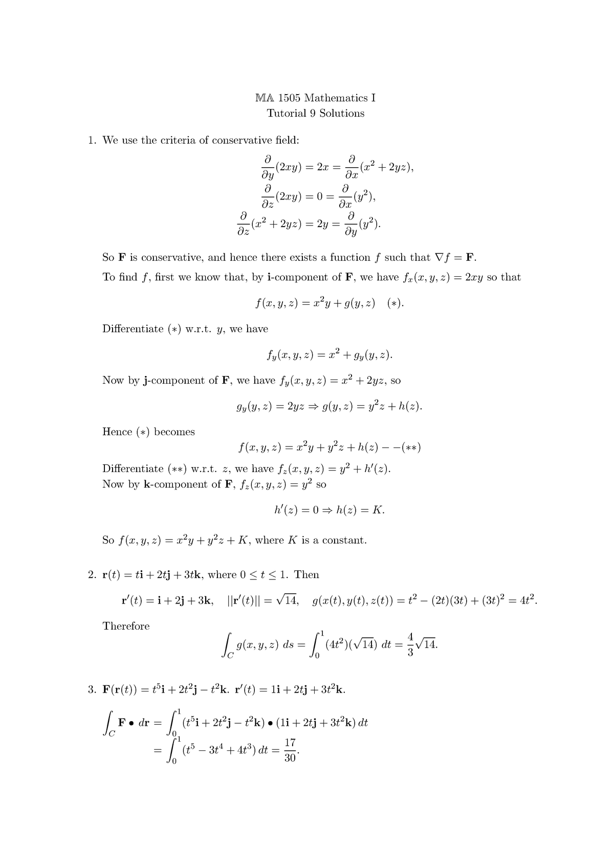 Solution 9 Mathematics I Ma1505 Nus Studocu