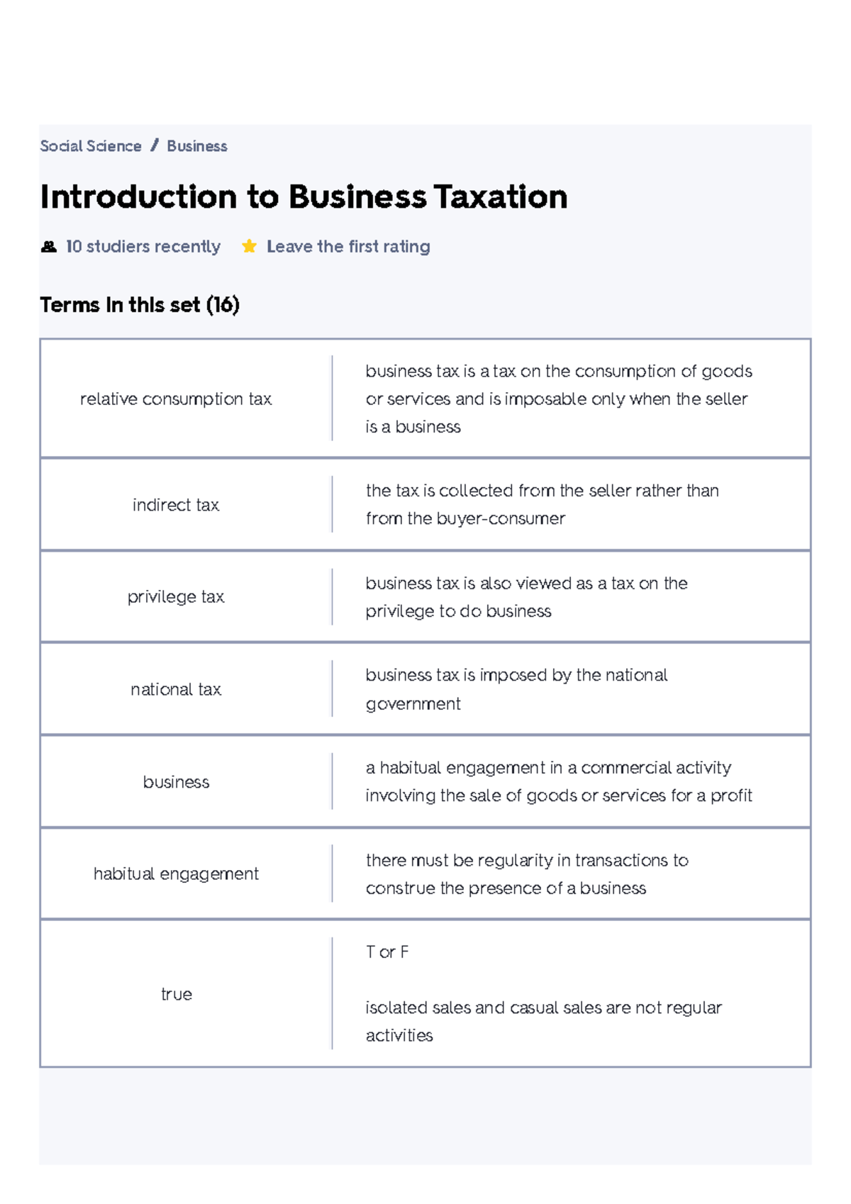 Introduction To Business Taxation Flashcards - Introduction To Business ...