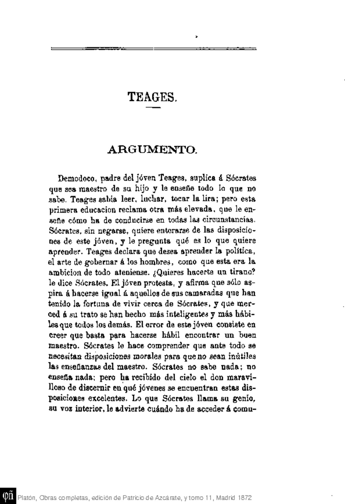 Azf11063 - SAN - TEAGES. ARGUMENTO. Demodoco, padre del joven Teages ...