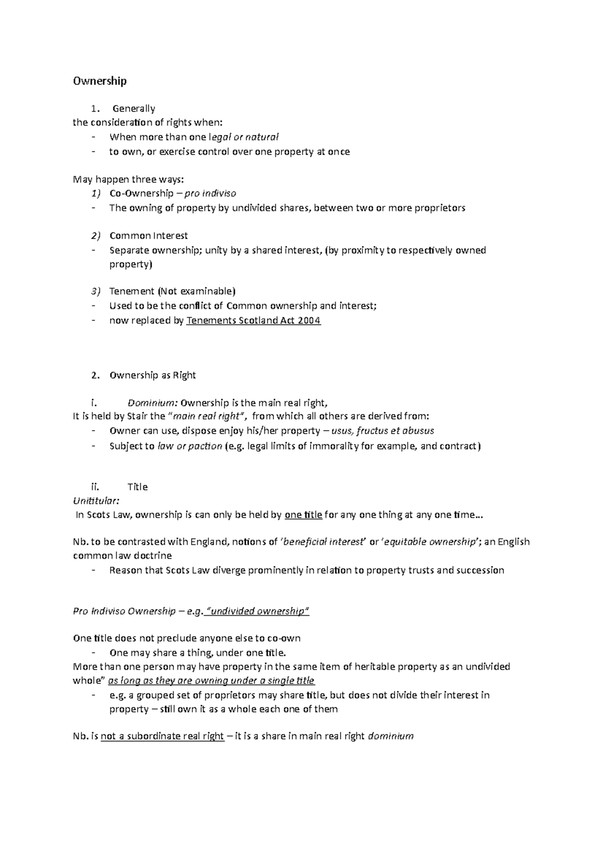 (2) Ownership And Restrictions - Ownership 1. Generally The 