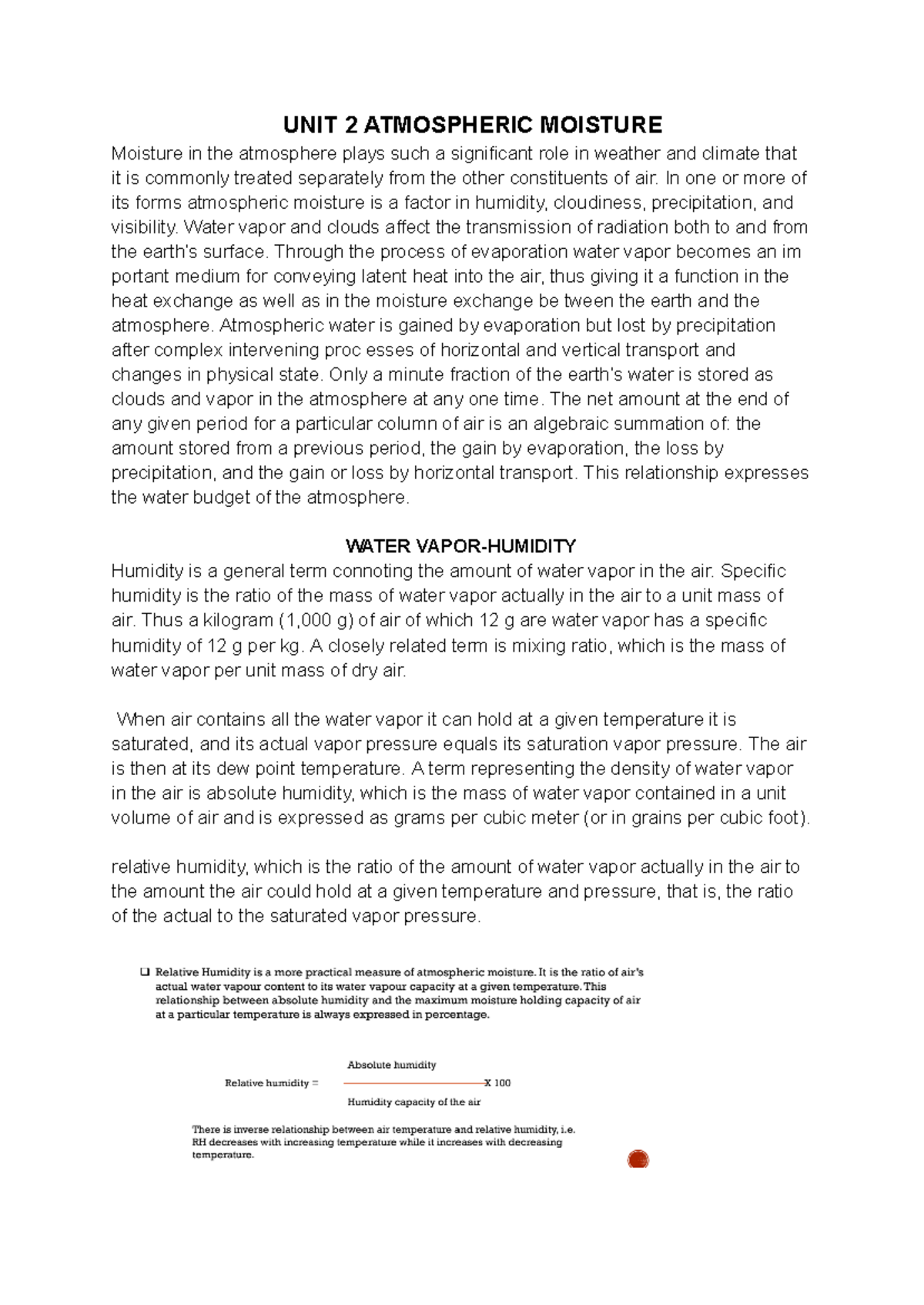 UNIT 2 Atmospheric Moisture - UNIT 2 ATMOSPHERIC MOISTURE Moisture in ...
