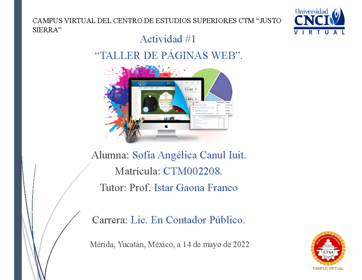 Actividad 1 Taller DE Páginas WEB - CAMPUS VIRTUAL DEL CENTRO DE