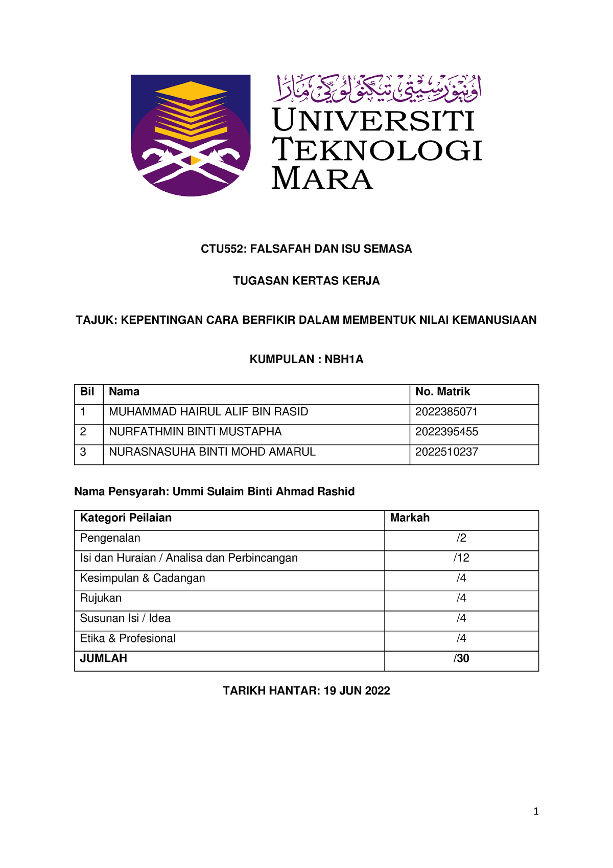 Kertas Kerja CTU552 Latest - CTU552: FALSAFAH DAN ISU SEMASA TUGASAN ...