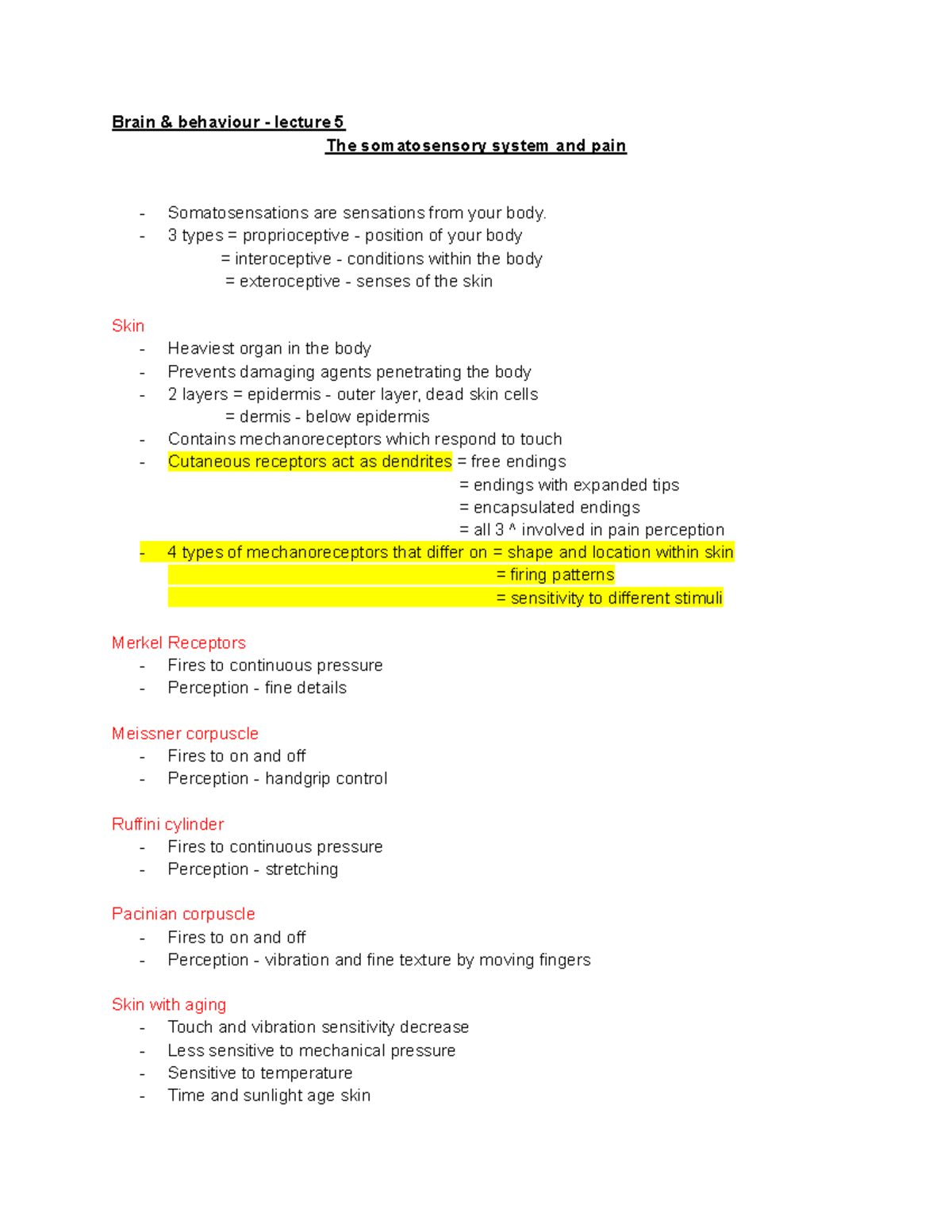 Bran and behaviour - lecture 5 - Brain & behaviour - lecture 5 The ...