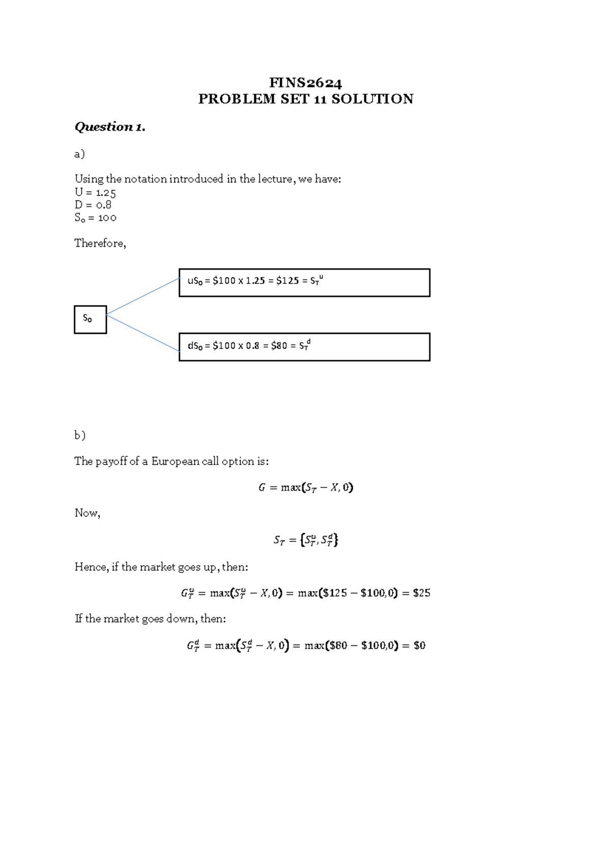 Problem Set 11 Solution - FINS2624 PROBLEM SET 11 SOLUTION Question 1 ...