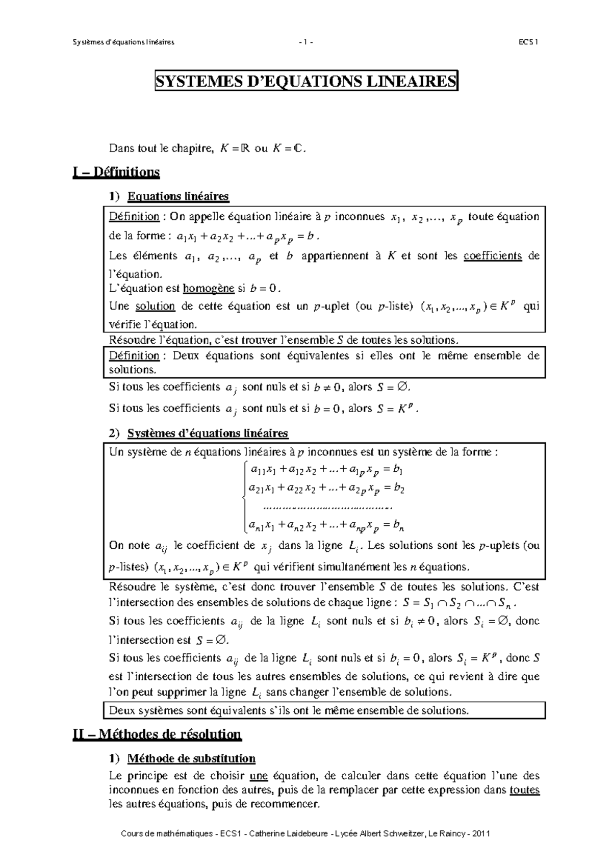 17 Systemes Equations Lineaires - SYSTEMES D’EQUATIONS LINEAIRES Dans ...