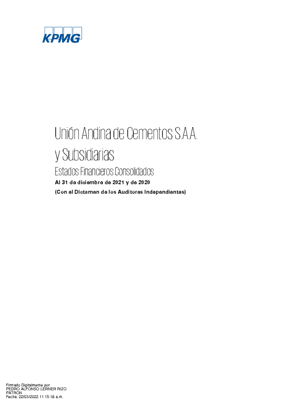 EEFF Unacem y Subsidiarias 2021 - Unión Andina de Cementos S.A. y ...