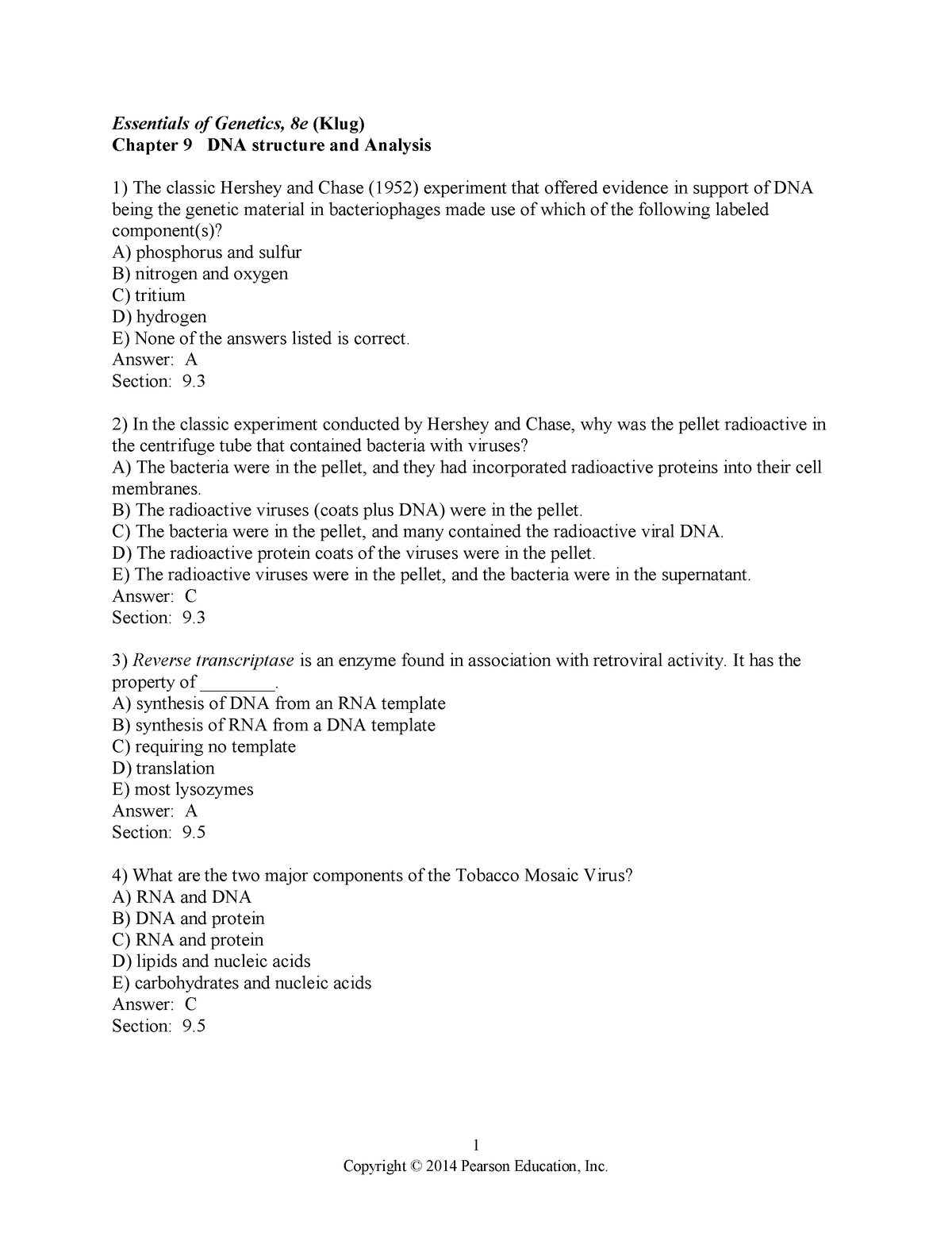 Genetics-Ch 9(Test-bank) - 1 Essentials Of Genetics, 8e (Klug) Chapter ...