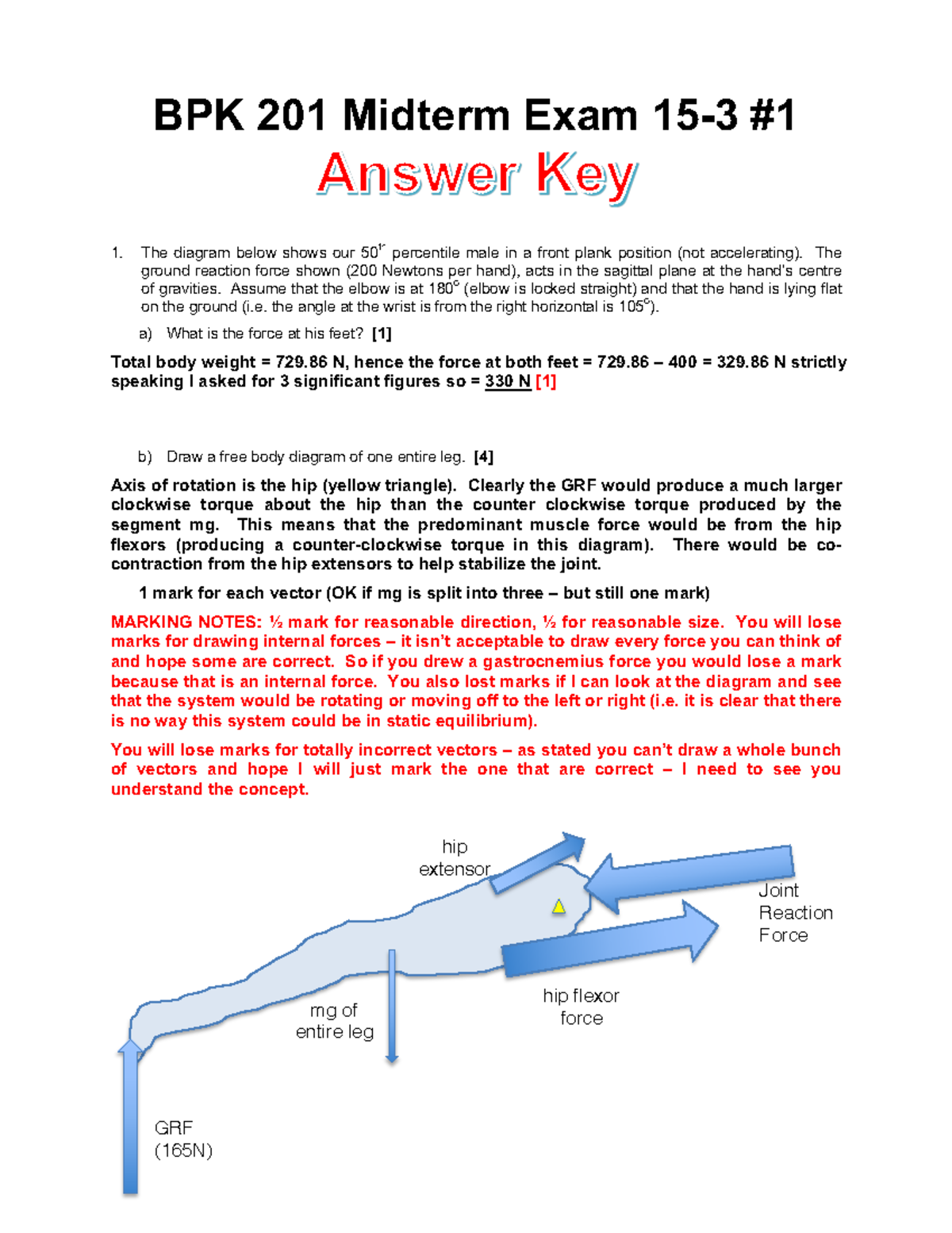 Exam 2015, Questions And Answers, Biomechanics - BPK 201 Midterm Exam ...