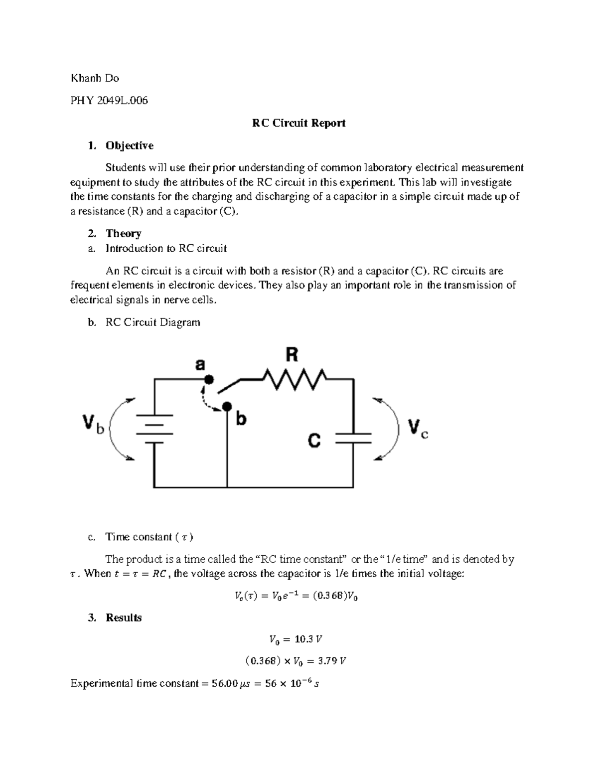 rc circuit experiment lab report