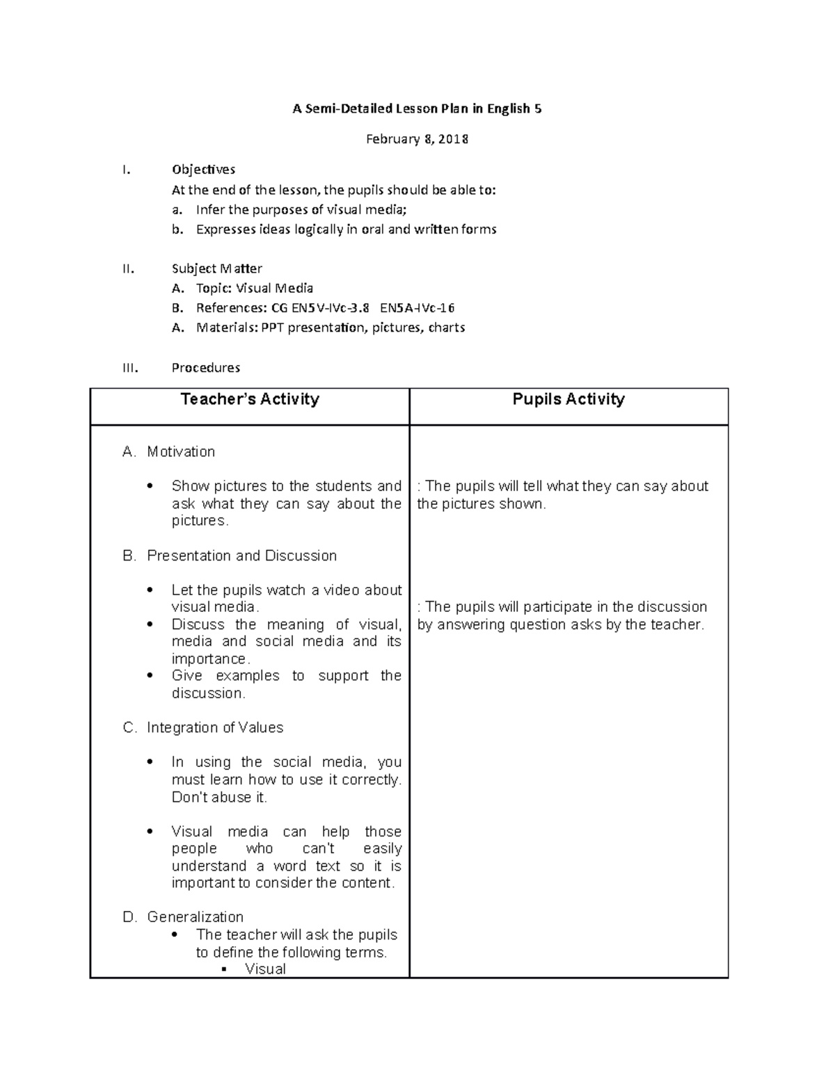 Semi Detailed Lesson Plan In English 5 English Major PNU StuDocu