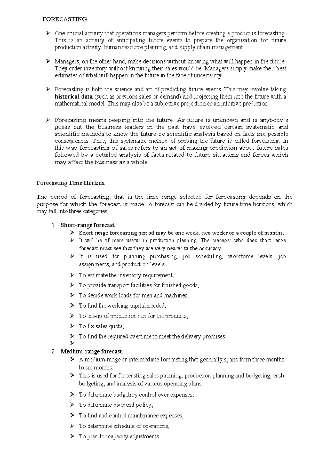 Forecasting - Copy - FORECASTING One crucial activity that operations ...