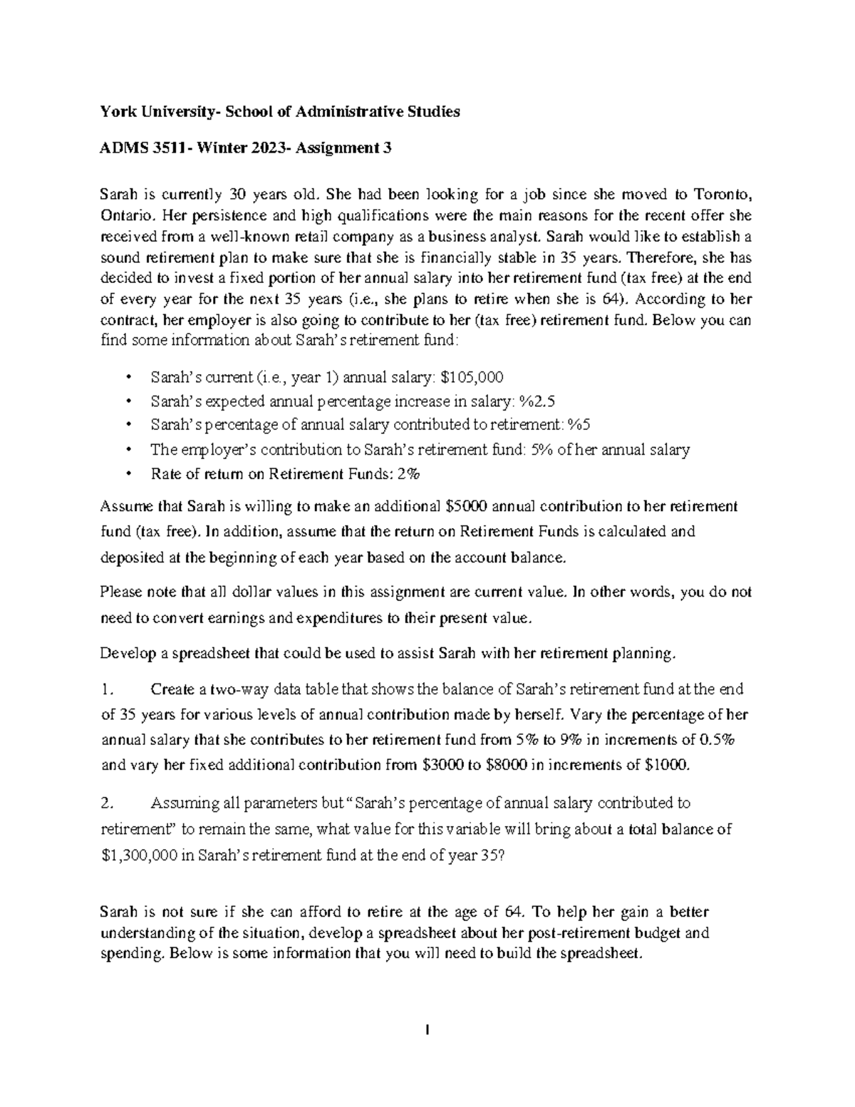 ADMS3511 W2023 Assignment 3 - 1 York University- School of ...
