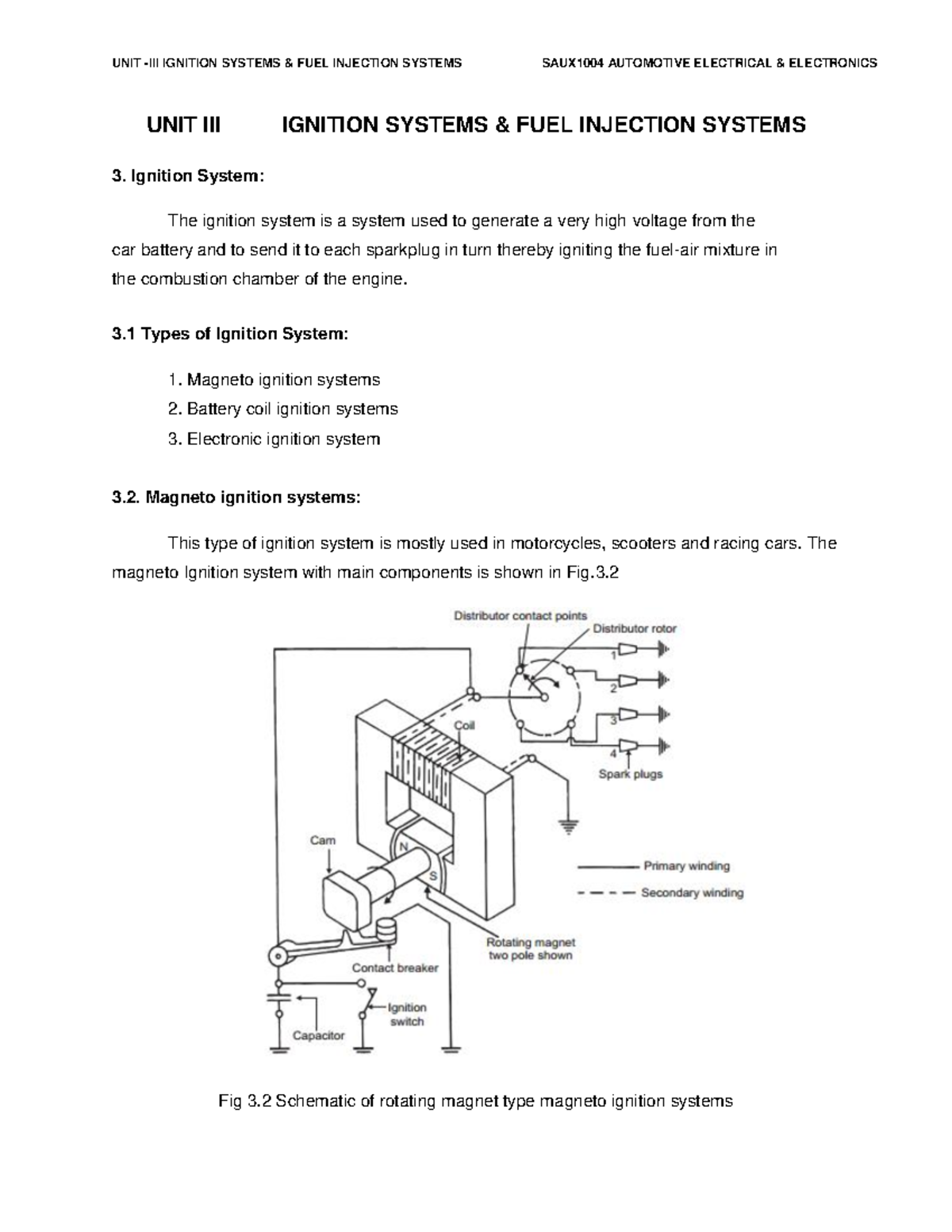 Ignition system - Ice engine - UNIT III IGNITION SYSTEMS & FUEL ...