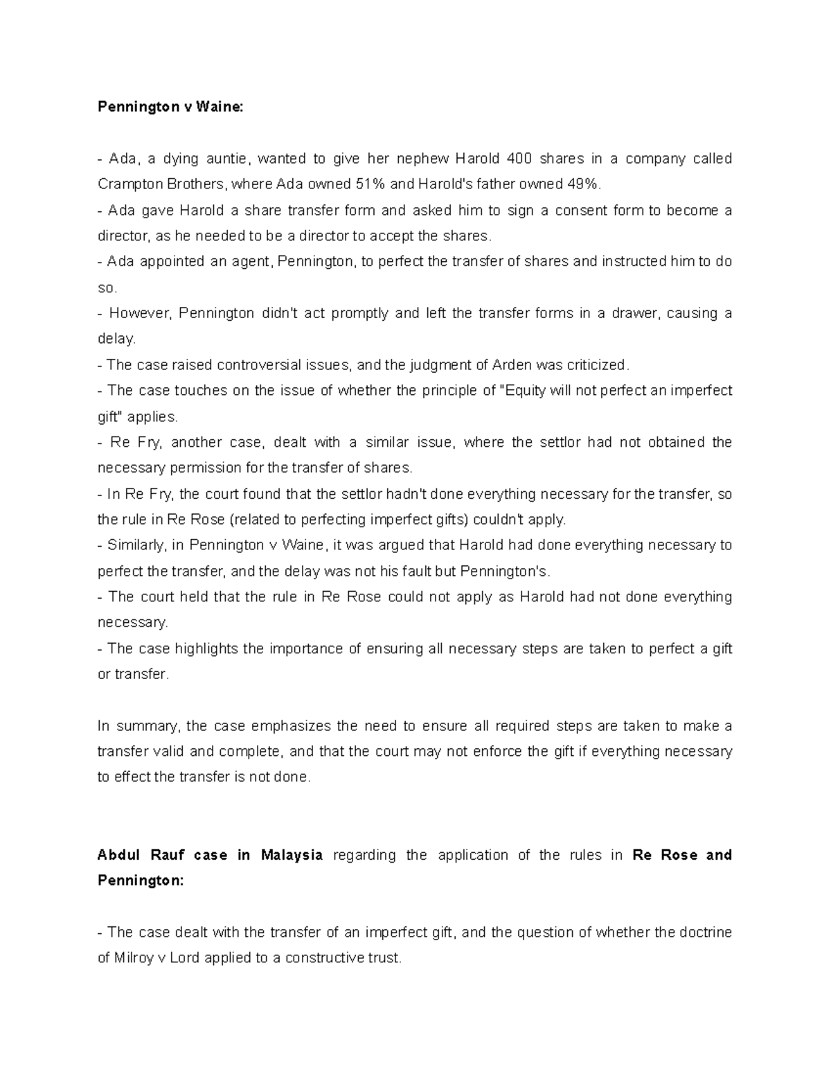 Pennington waine Pennington v Waine Ada, a dying auntie, wanted to