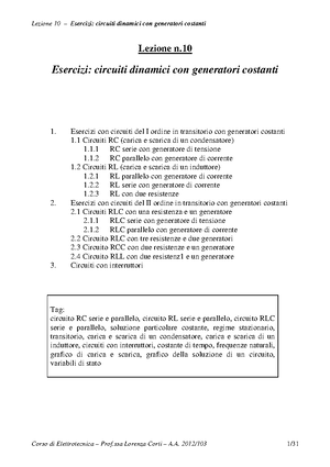 SCARICA DI UN CONDENSATORE ESERCIZI