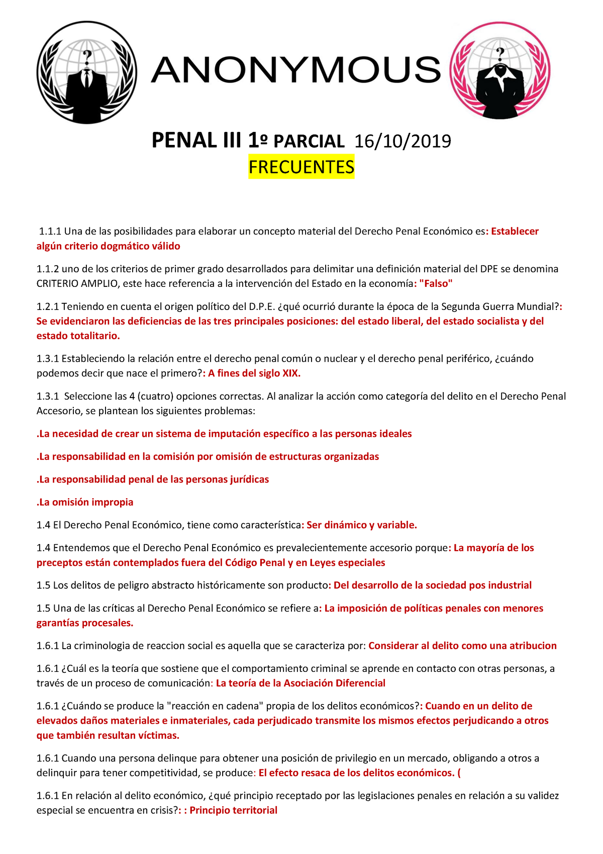 Primer Parcial Preguntero Penal Economico - PENAL III 1º PARCIAL 16/10 ...