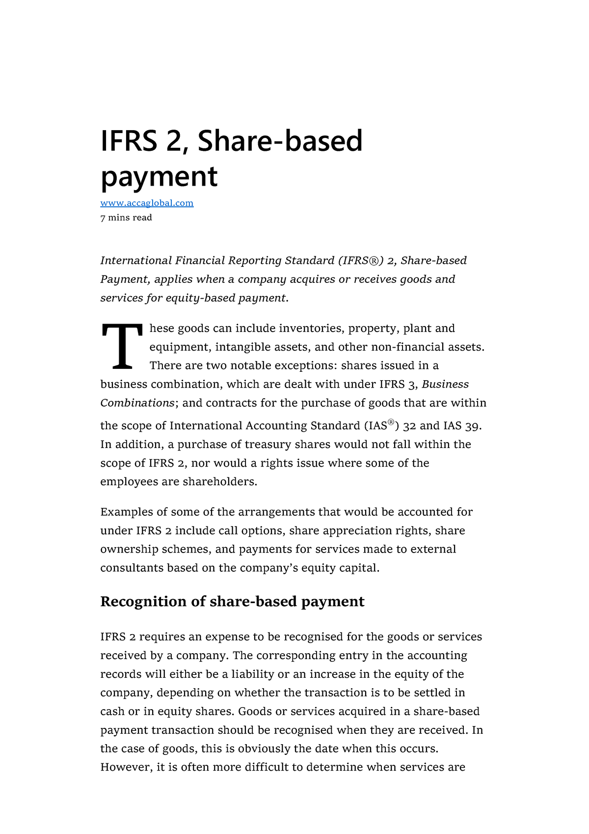 6. IFRS 2, Share-based Payment - Bachelors Of Accountacy - Studocu