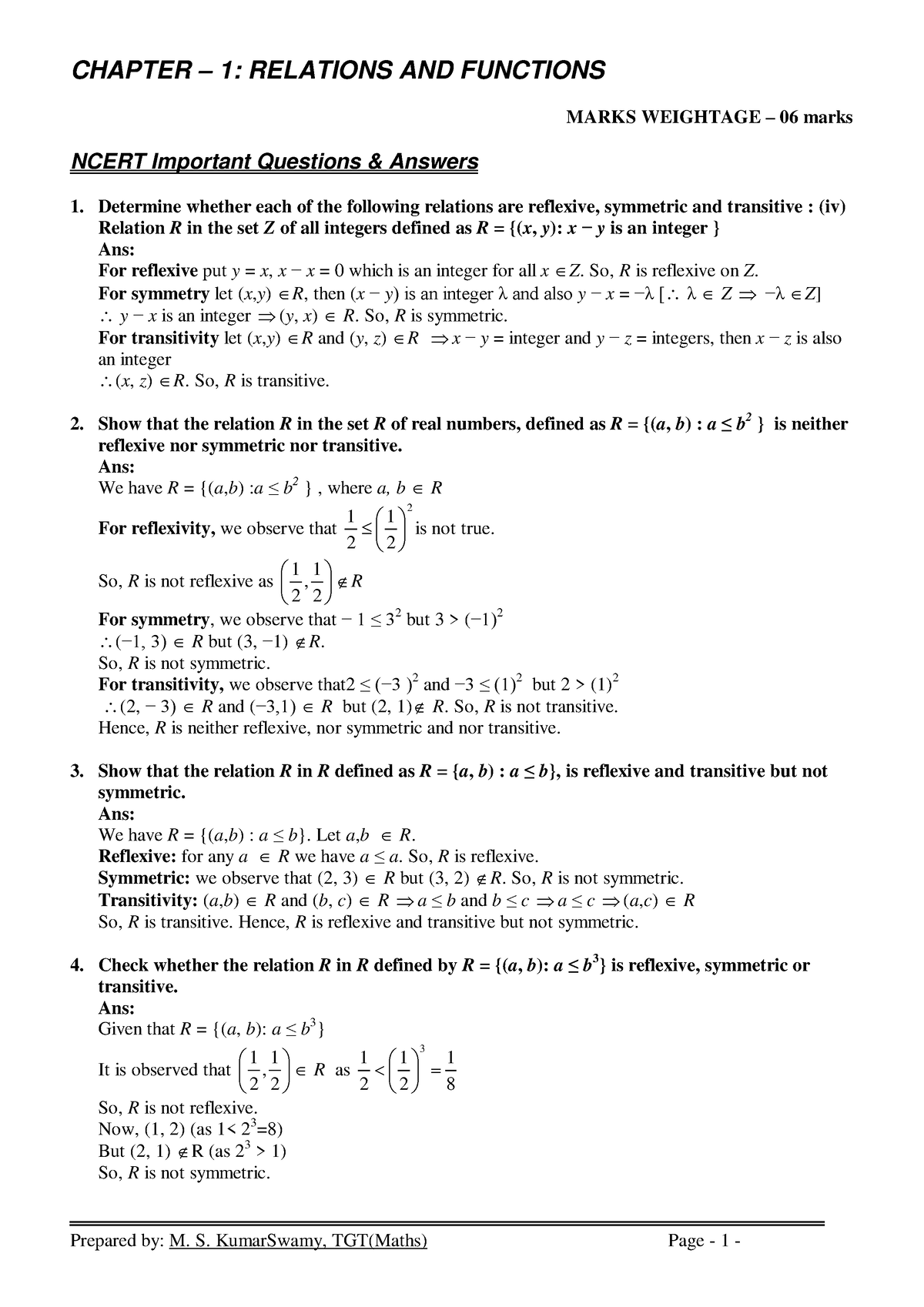 Maths notes xii relations and functions ncert imp qa - Bachelor of ...