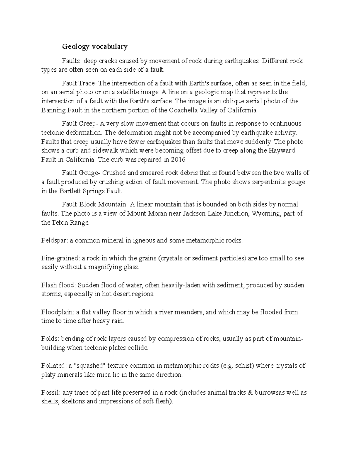 Document 12 - Geology vocabulary you might need to know. - Geology ...