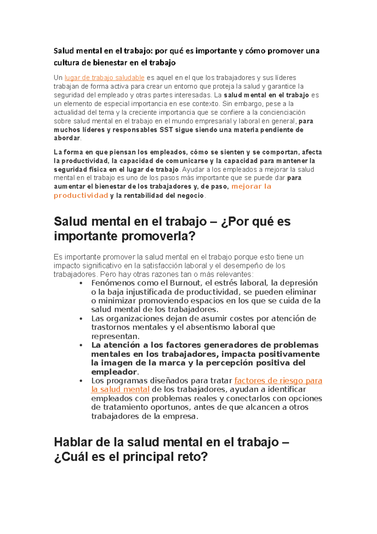 Salud mental en el trabajo - La salud mental en el trabajo es un ...