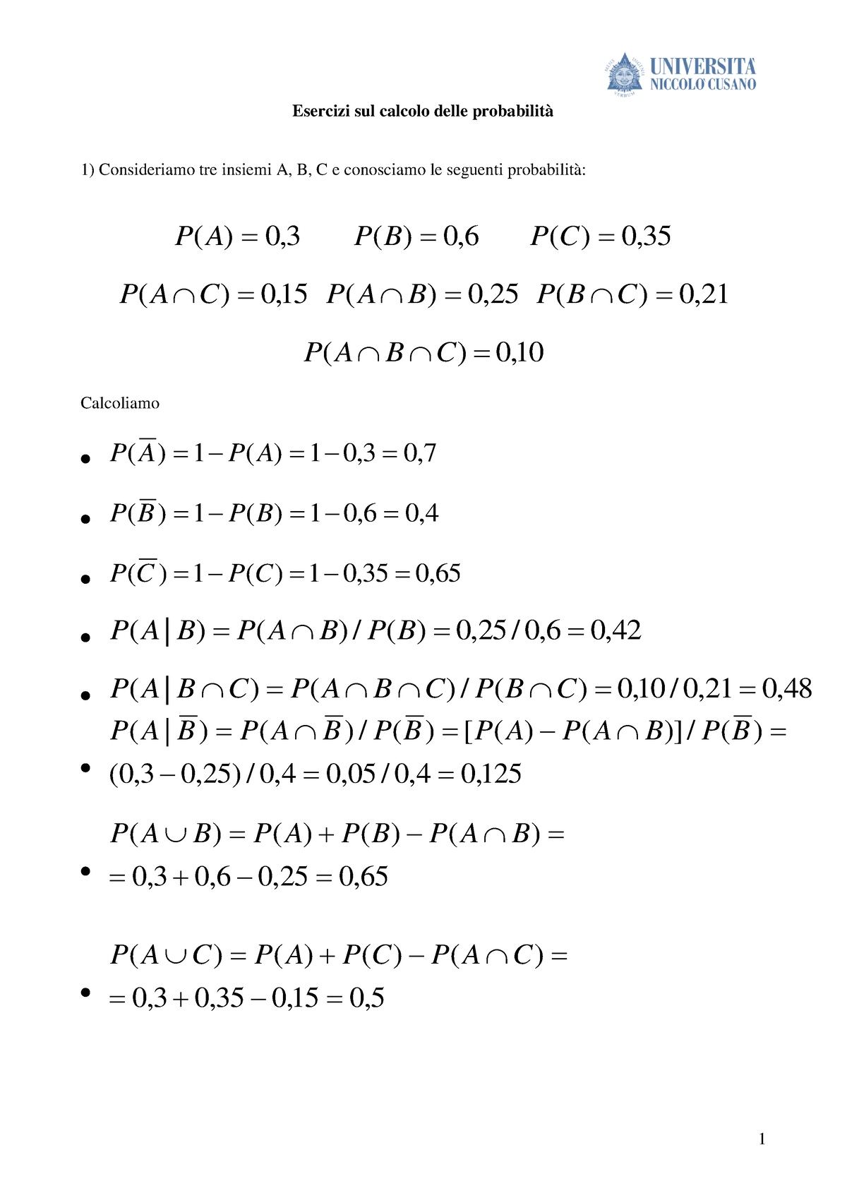 Esercitazione-probabilit - Esercizi Sul Calcolo Delle Probabilità ...