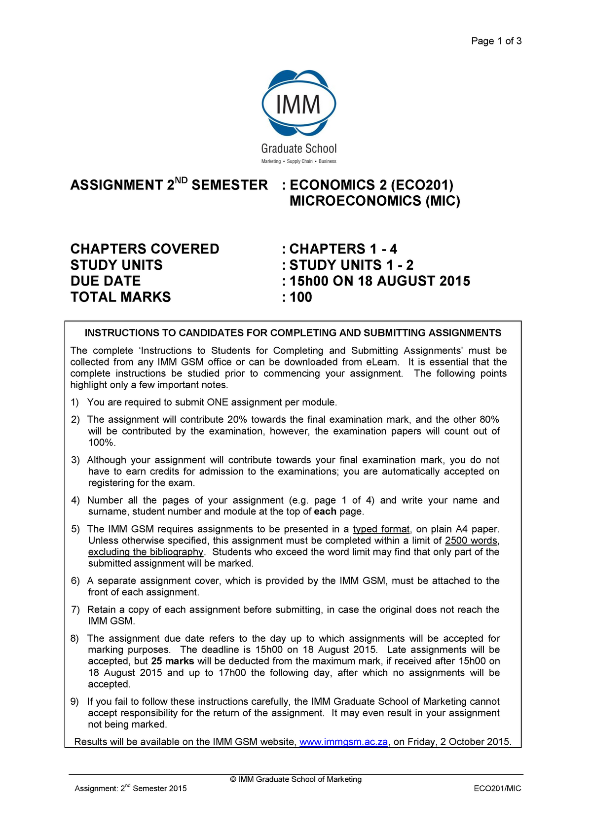 imm assignment guidelines