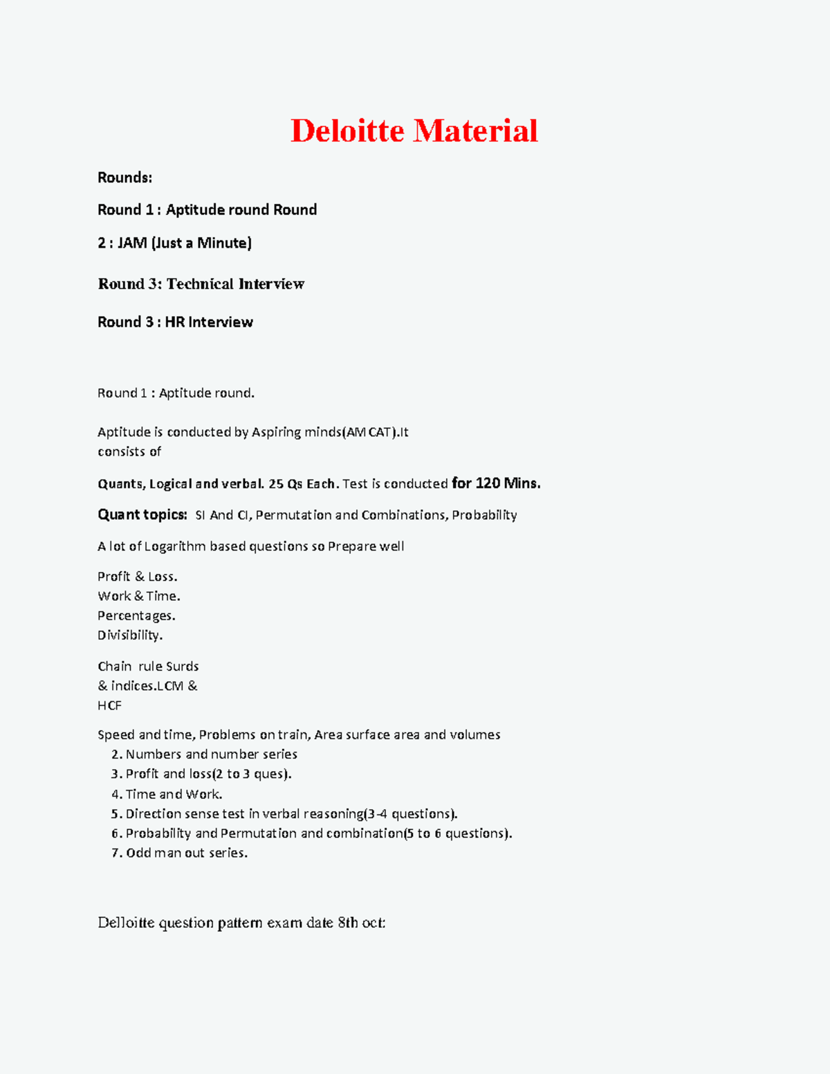 Deloitte Placement Material - Deloitte Material Rounds: Round 1 ...