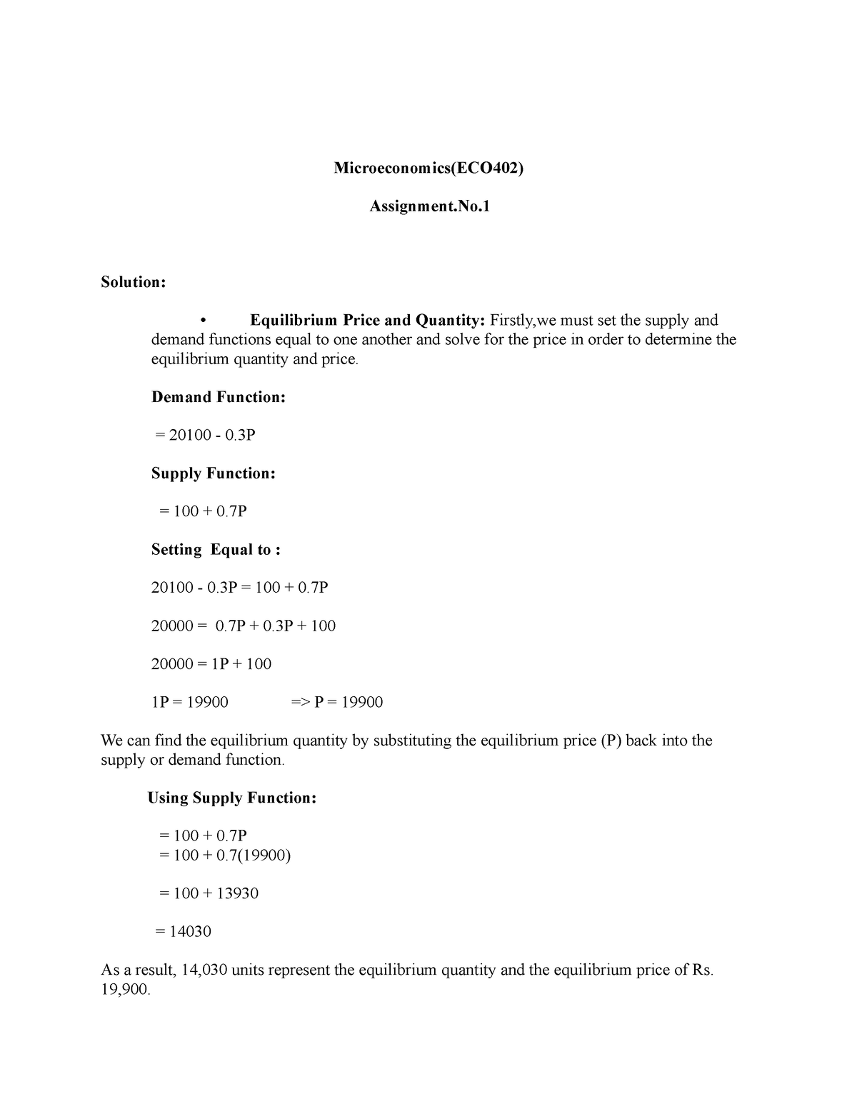 microeconomics (eco402) assignment # 01