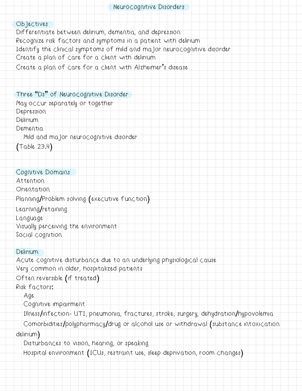 neurocognitive disorders making room assignments