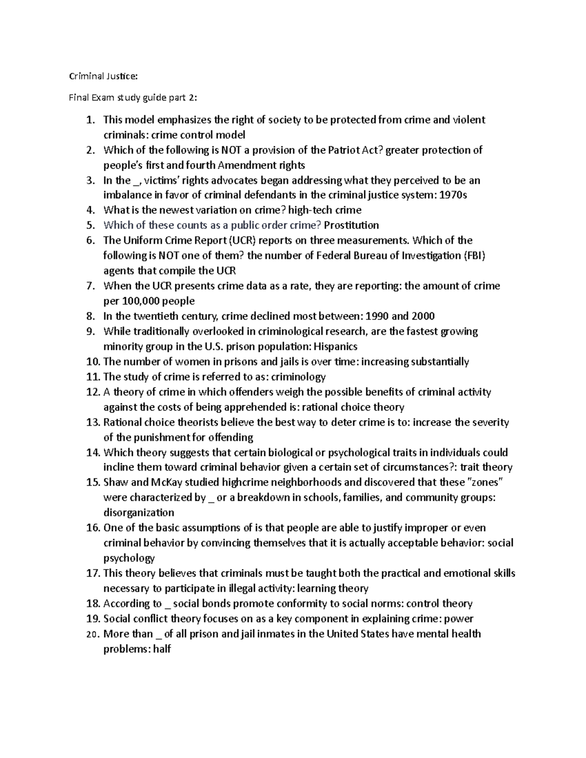 Criminal Justice Final Exam Study Guide Part 2 - Criminal Justice ...