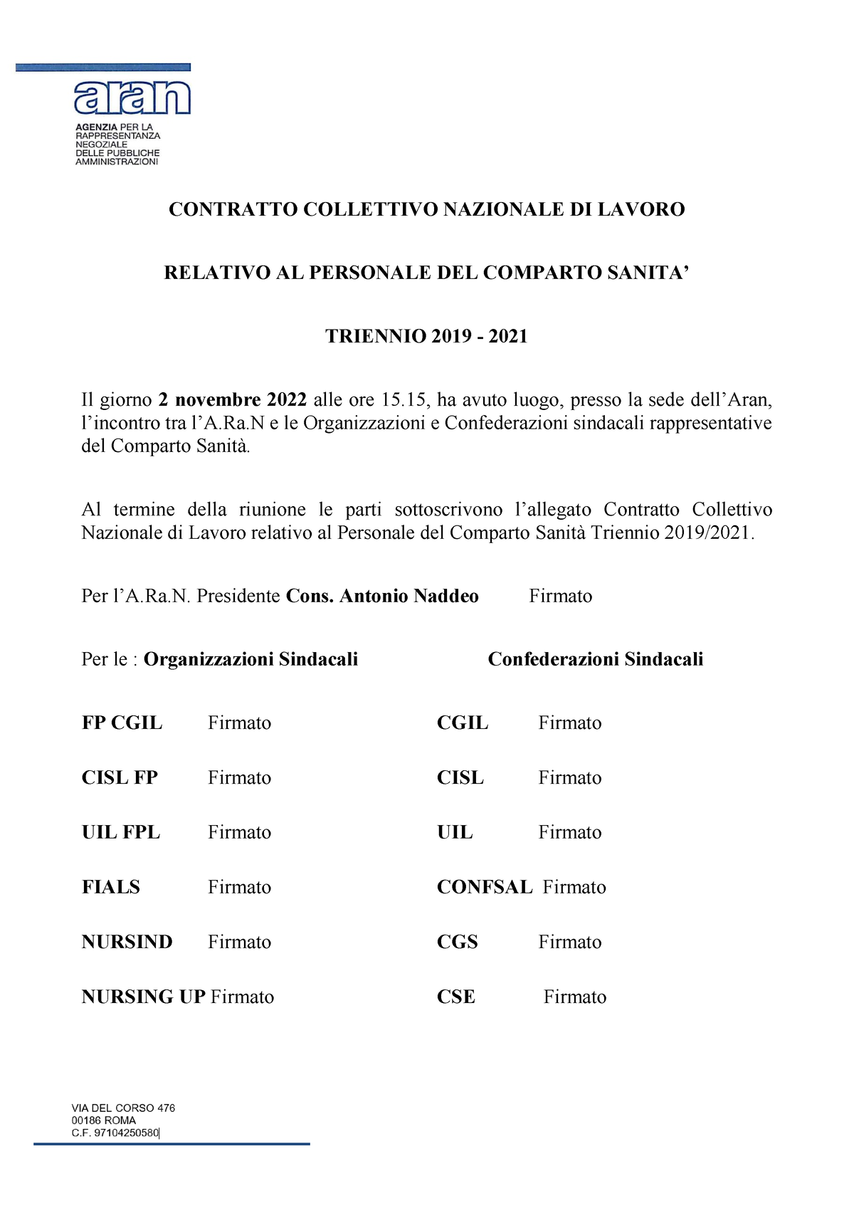 2022.11.02 - CCNL Comparto Sanità - Definitivo F - CONTRATTO COLLETTIVO ...