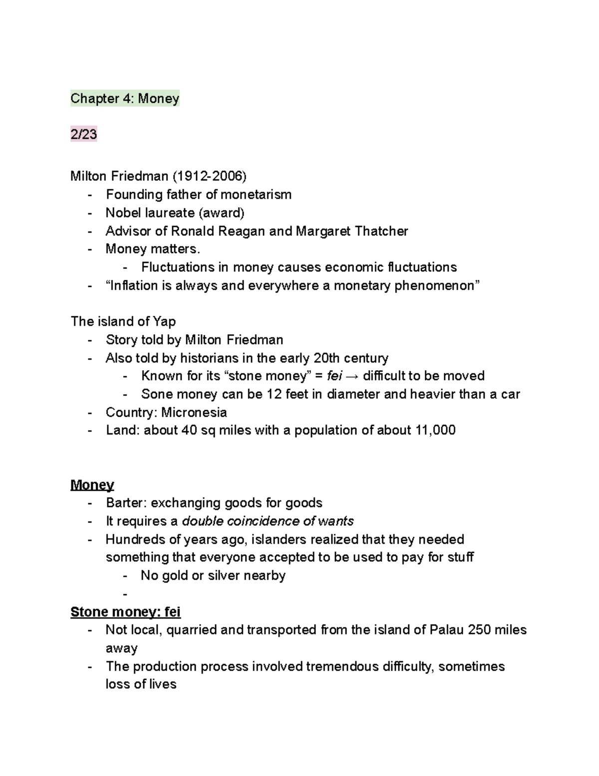 Chapter 4: Money and its Functions - Studocu