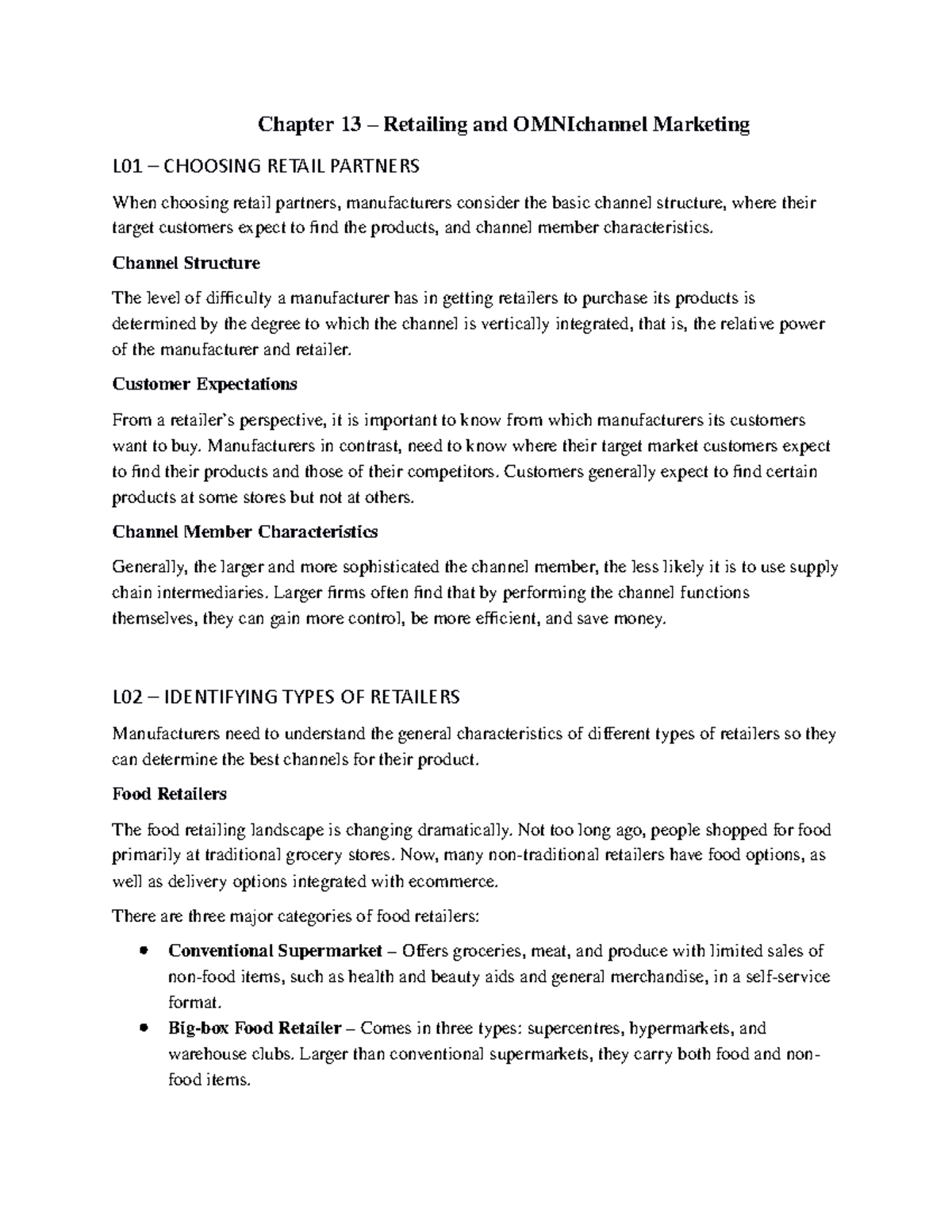 Chapter 13 Notes - Summary Marketing Management - Chapter 13 Retailing ...