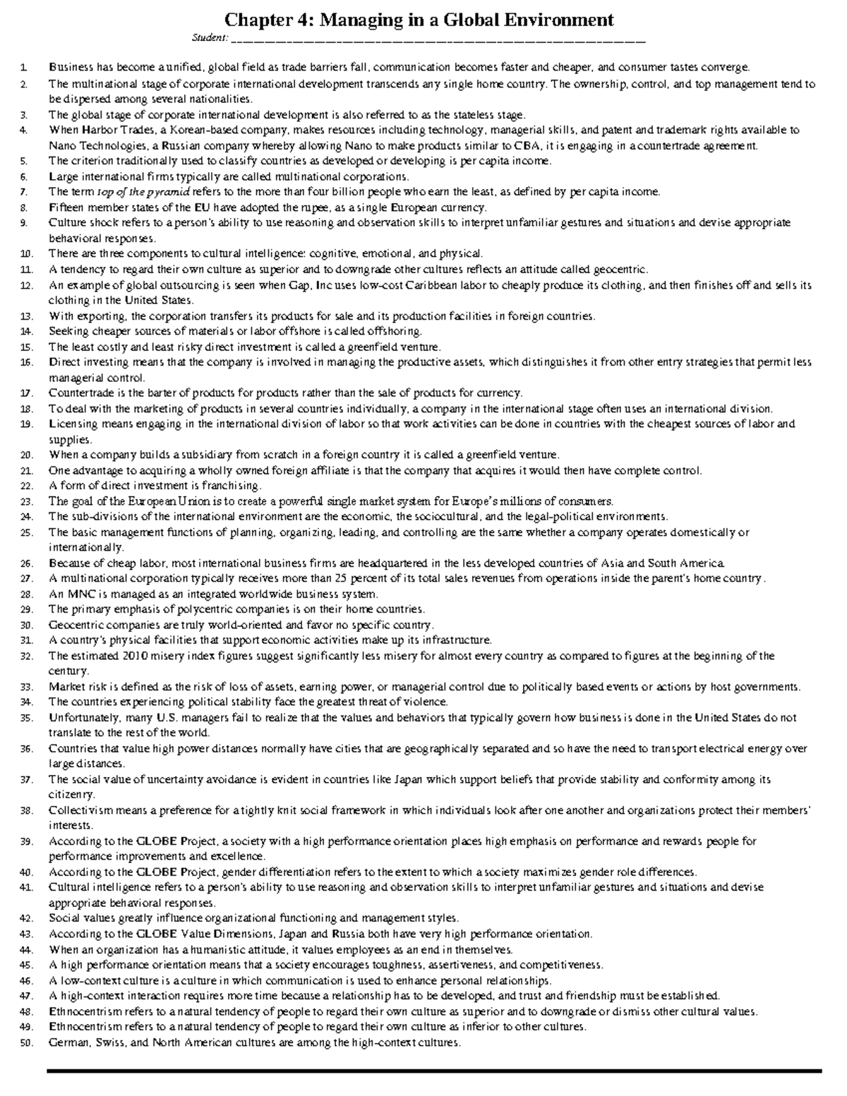 business administration Chap 4 - Chapter 4 : Managing in a Global ...